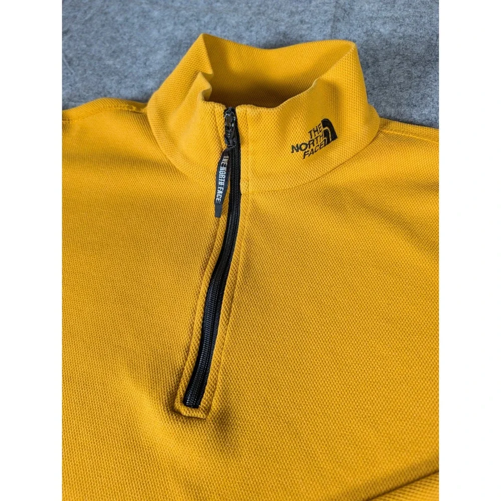 The North Face Mens Yellow 1/4 Zip Fleece‎ Pullover Textured Waffle Knit Top